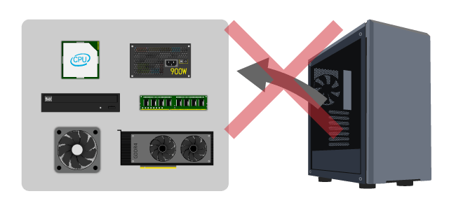 HDD・SSDを以外のパーツが取り外されたパソコン
